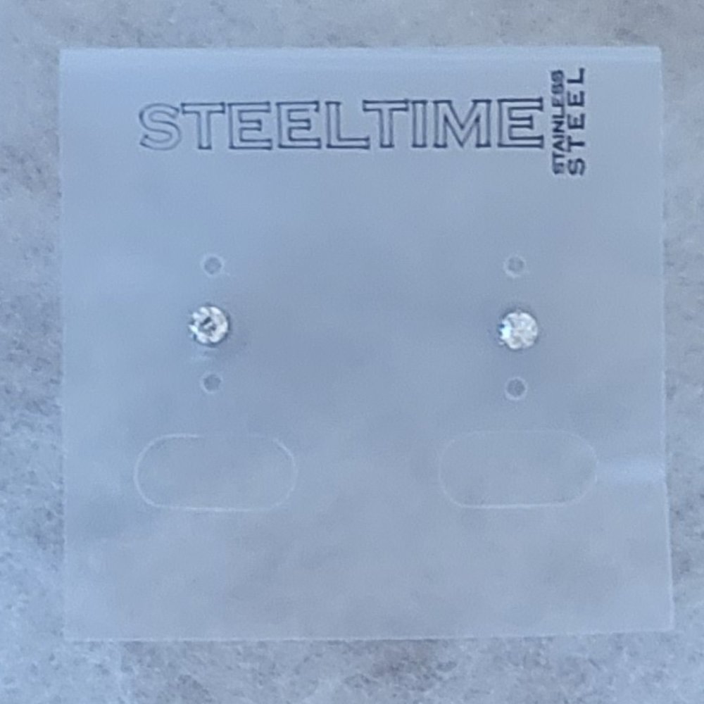 ❣️HP❣️Steel Time Hypoallergenic Stainless Steel Cubic Zirconia Stud Earrings